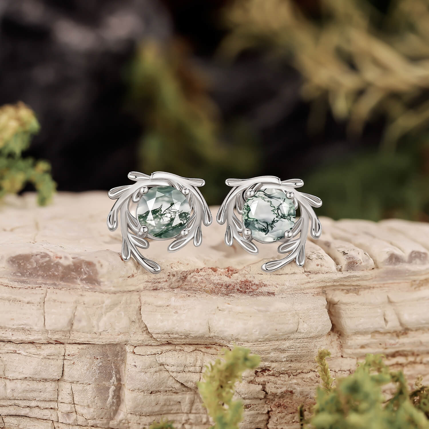 Enchanted Moss Agate Stud Earrings