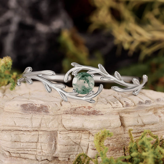 Olive Branch Moss Agate Vine Open Cuff Bracelet