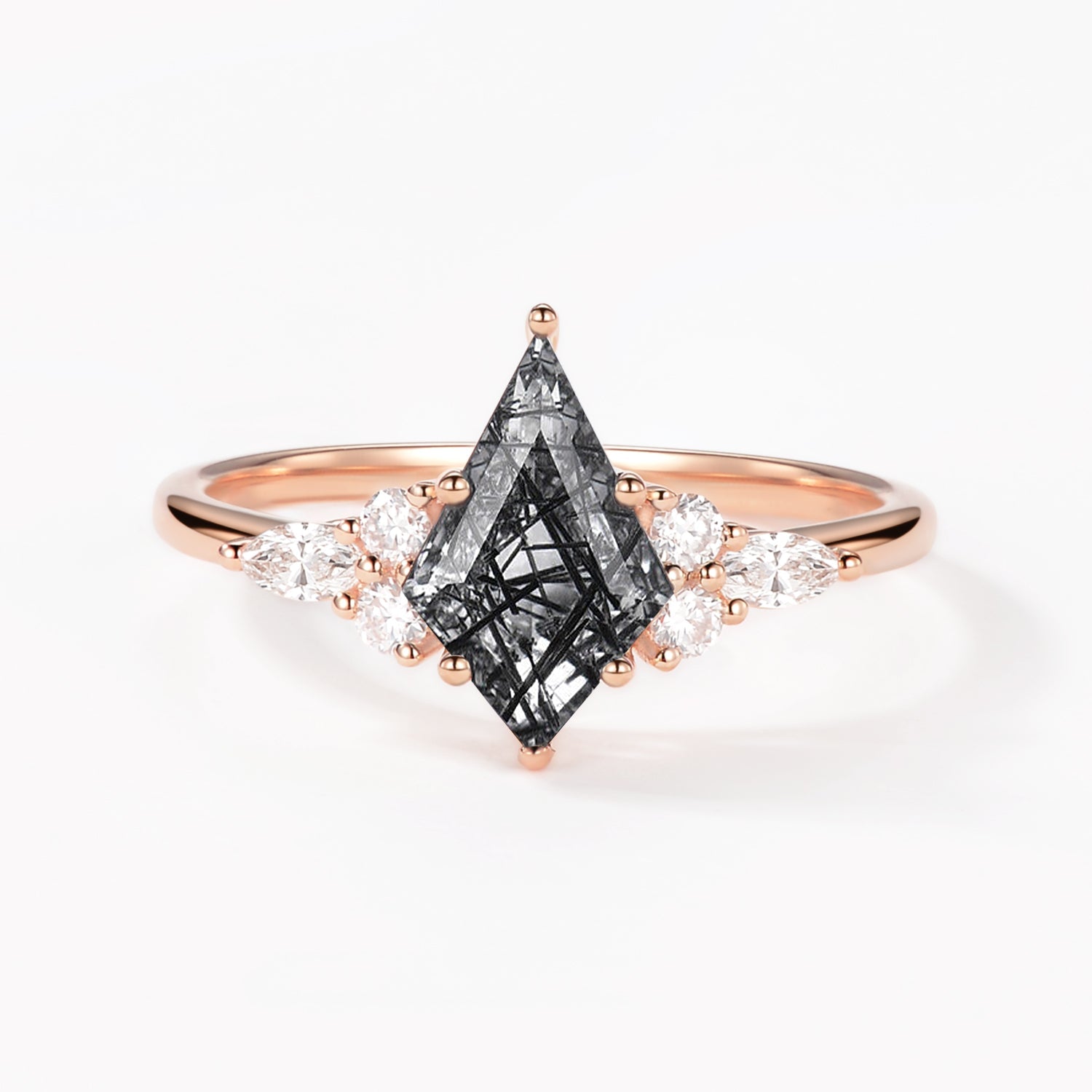 Unique Moss Agate Kite Cut Three Sides Stone Engagement Ring