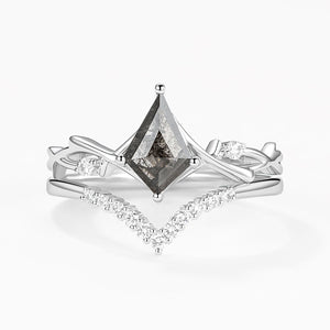 Branch Kite Cut Natural Moss Agate Minimalist Engagement Ring Sets 2pcs - Crest