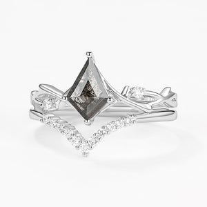Branch Kite Cut Natural Moss Agate Minimalist Engagement Ring Sets 2pcs - Crest
