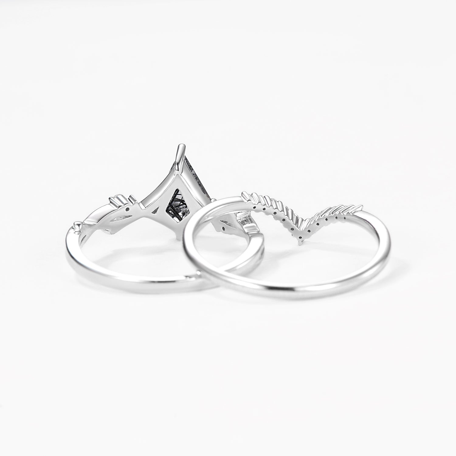 Branch Kite Cut Natural Moss Agate Minimalist Engagement Ring Sets 2pcs - Crest
