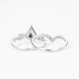 Branch Kite Cut Natural Moss Agate Minimalist Engagement Ring Sets 2pcs - Crest