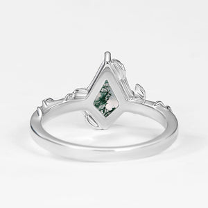 Vine Leafy Kite Cut Moss Agate Engagement Ring