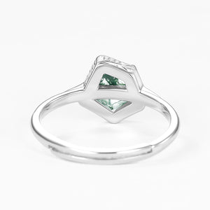 Unique Pentagon Moss Agate Leafy Bezel Engagement Ring