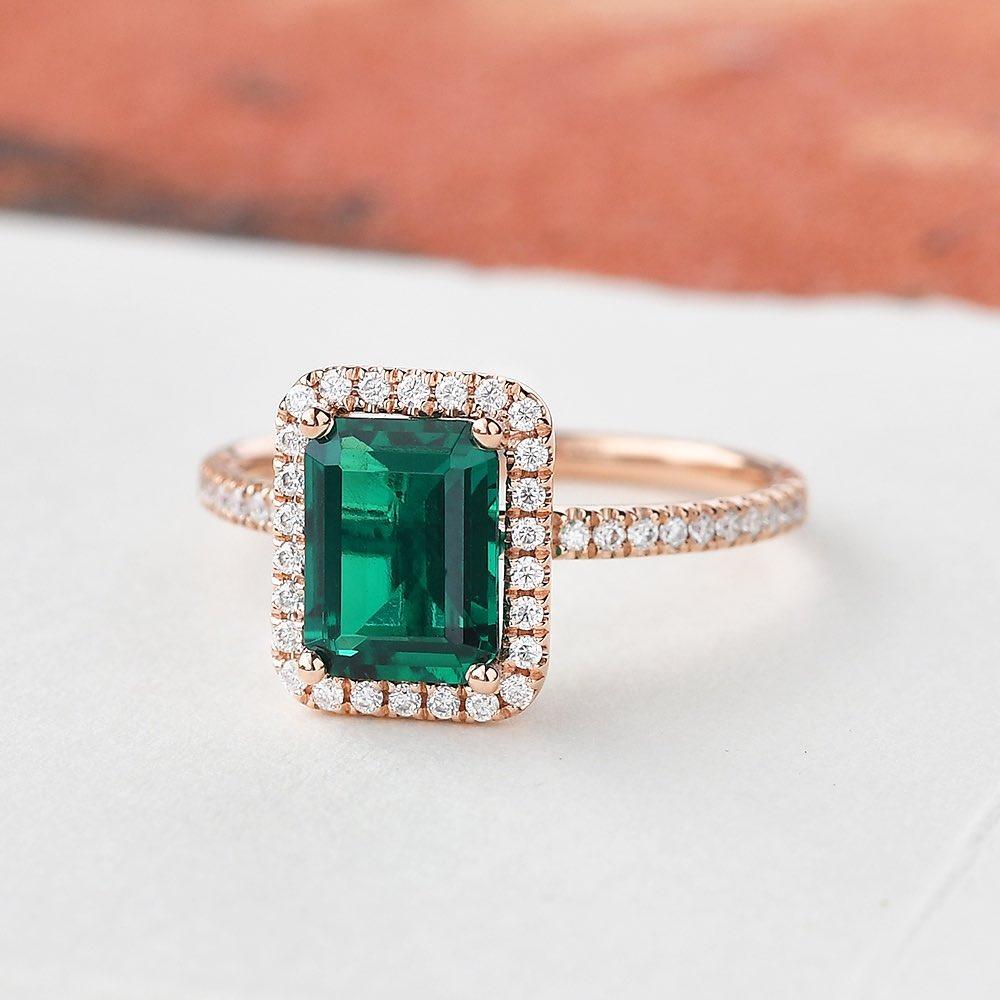 Vintage Emerald & Moissanite Rose Gold Ring