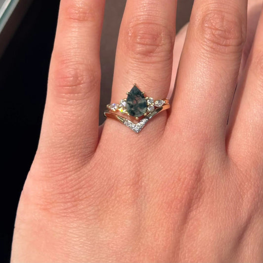 Pear Cut Moss Agate Cluster Ring Set 2pcs - Sienna