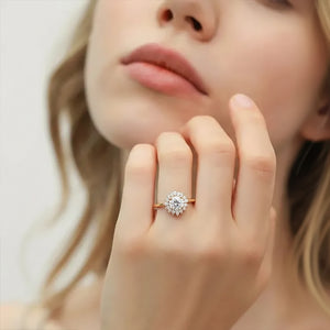 Sunflower Moissanite Halo Yellow Gold Inspired Ring