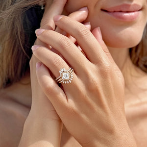 Unique Oval Cut Moissanite Sunflower Engagement Ring Set 3pcs