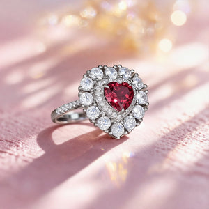 The Crowned Heart | Radiant Ruby Halo Engagement Ring