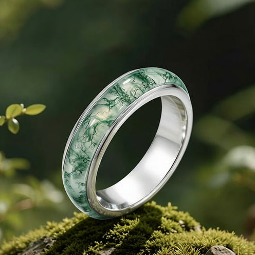 The Agate Loop | Eternal Curved Moss Agate  Inlay Band