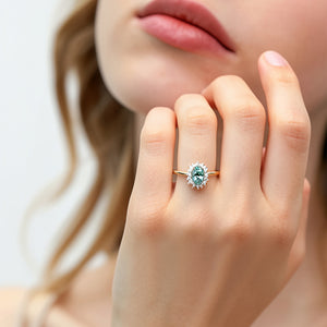 Lewis Oval CutMoss Agate & Moissanite Engagement Ring