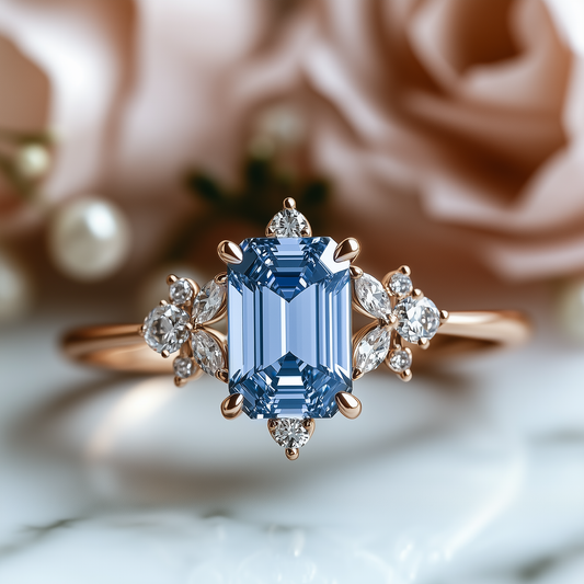 The Rosetta 1CT Emerald Cut Oval Vintage Blue Gemstone Ring