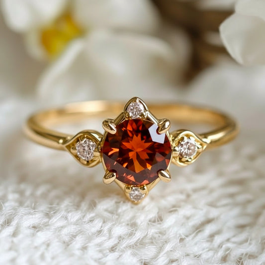 1CT Round Cut Crimson Gemstone Halo Engagement Ring
