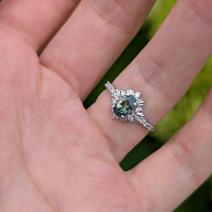 1CT Oval Cut Royal Glow Green Gemstone Halo Engagement Ring