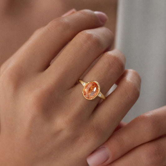 Golden Horizon | Round Sunstone Engagement Ring