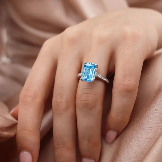 Marina's Tide | 5CT Emerald Cut Blue Gemstone Ring