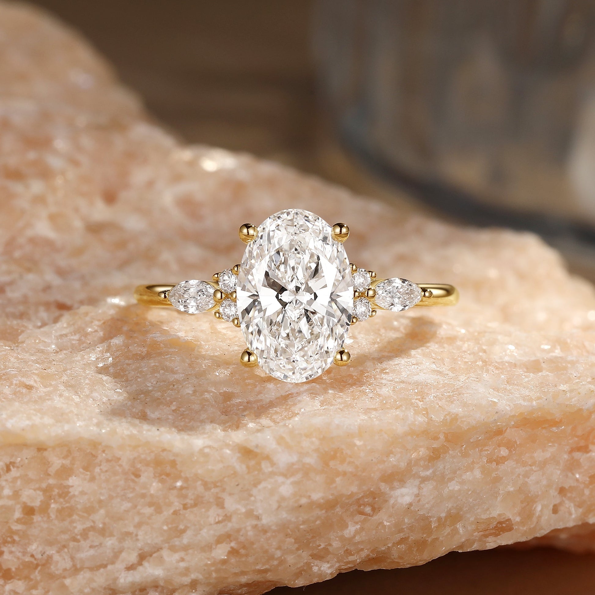 1.5ct Oval Cut Lab Grown Diamond Yellow Gold Engagement Ring