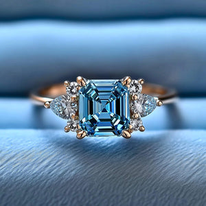 Valencia 2CT Blue Asscher Cut Blue Gemstone Ring
