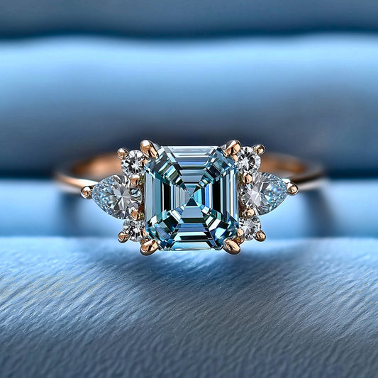 Valencia 2CT Blue Asscher Cut Blue Gemstone Ring
