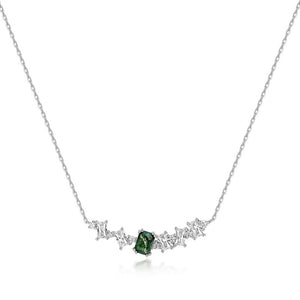 Gold Natural Moss Agate Curve Pendant Necklace