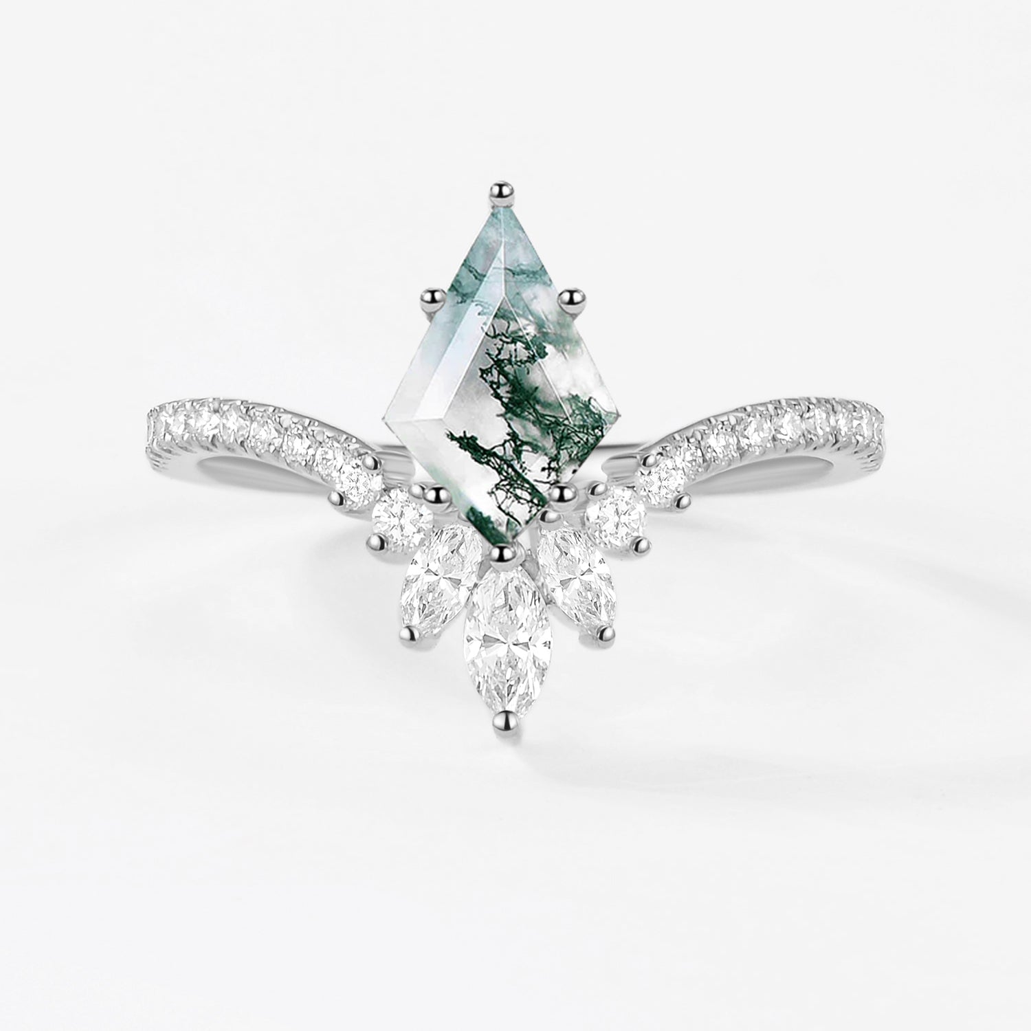 Kite Cut Moss Agate Chevron Engagement Ring - Sylph