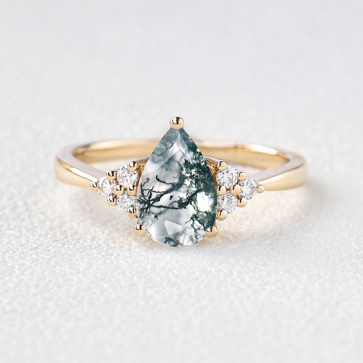 1.5ct Signature Pear Moss Agate Vintage Cluster Ring - Lydia