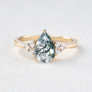 1.5ct Signature Pear Moss Agate Vintage Cluster Ring - Lydia