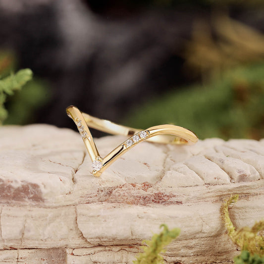 Round Cut Moissanite Half Eternity Curved Wedding Band in Gold