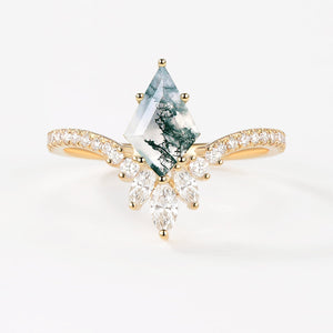 Kite Cut Moss Agate Chevron Engagement Ring - Sylph