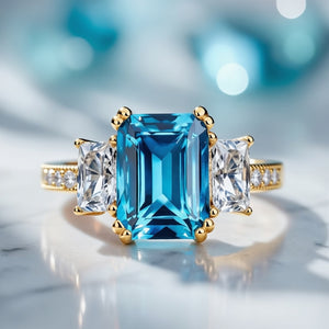 Cleo's Breeze | 3CT Sea Blue Baguette Solitaire Statement Ring