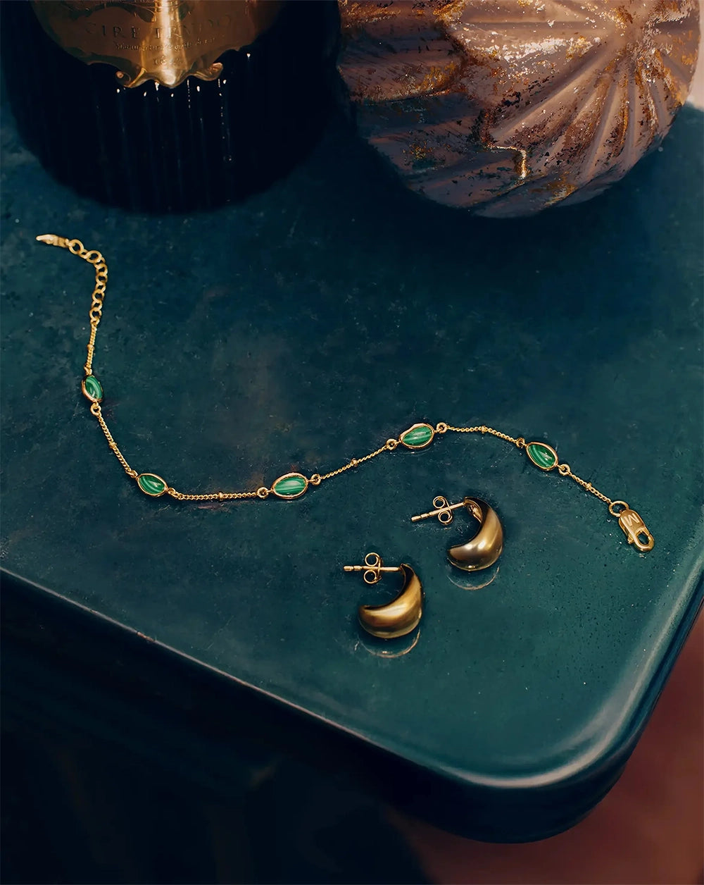 18K Gold Vermeil Magma Gemstone Charm Bracelet