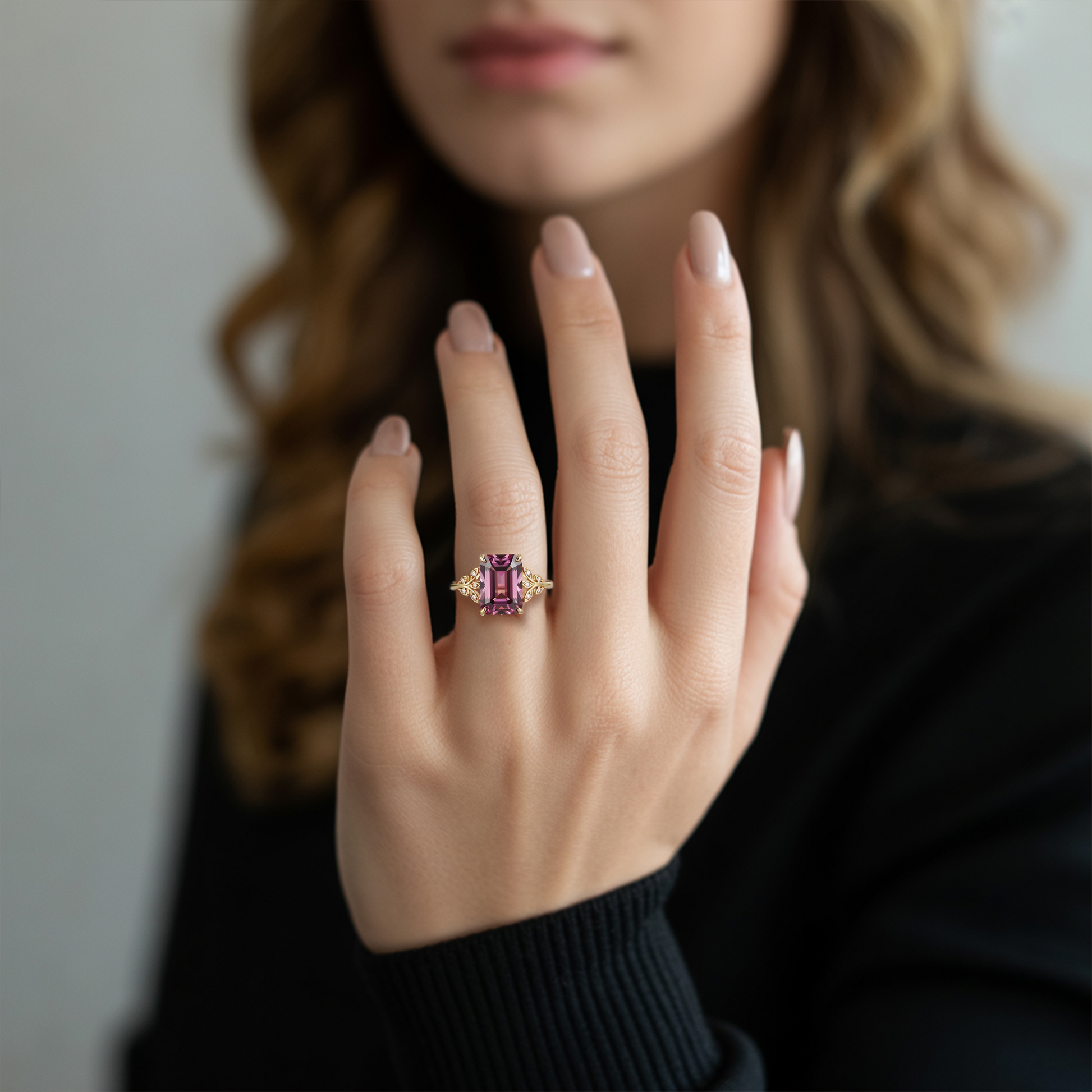 Elanora 4CT  Emerald-Cut Rose Pink Gemstone Ring