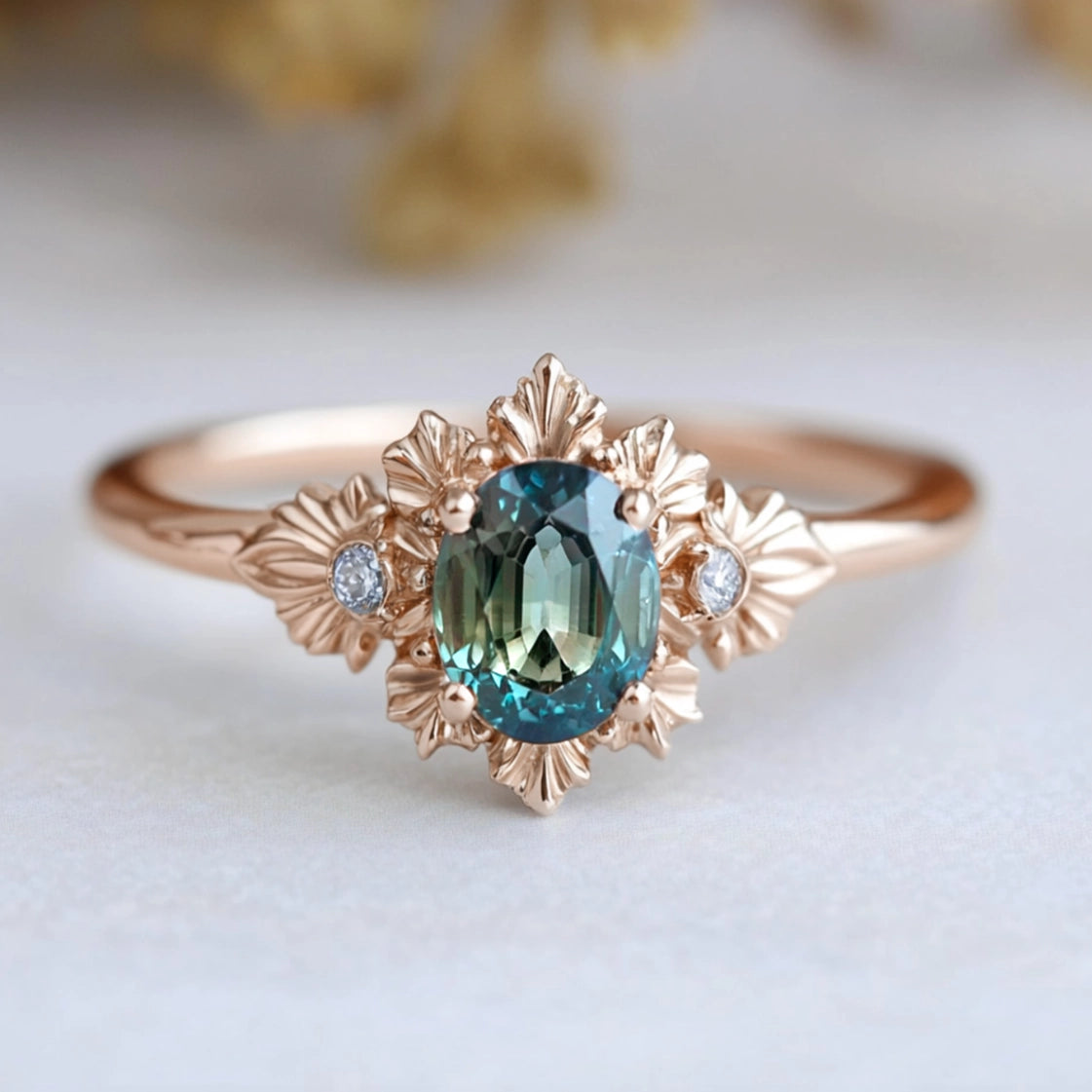Fairy’s Teal Treasure: A Rare Sapphire Engagement Ring