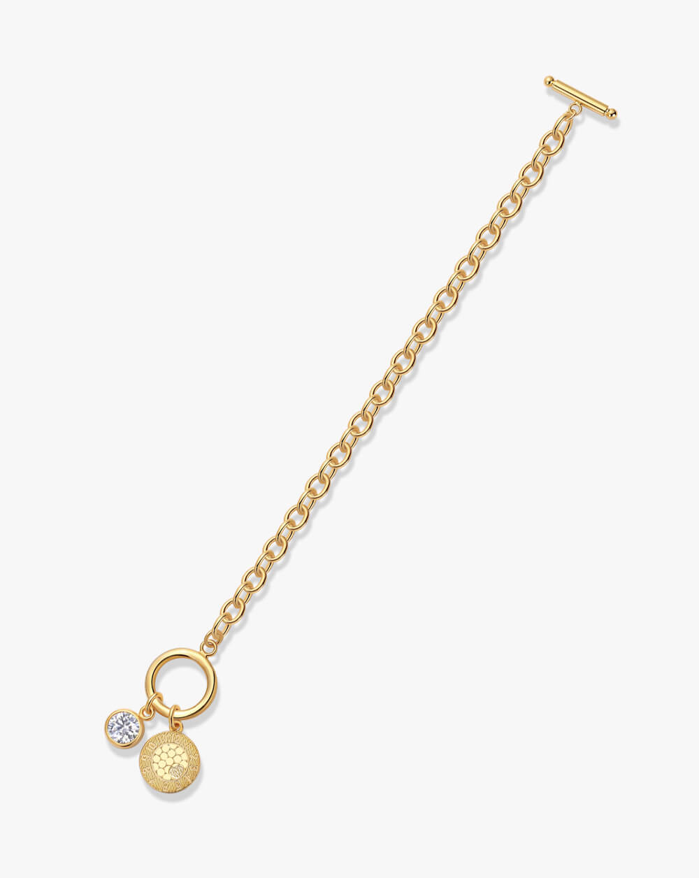 Elegant Gold Moissanite Charm Toggle Bracelet