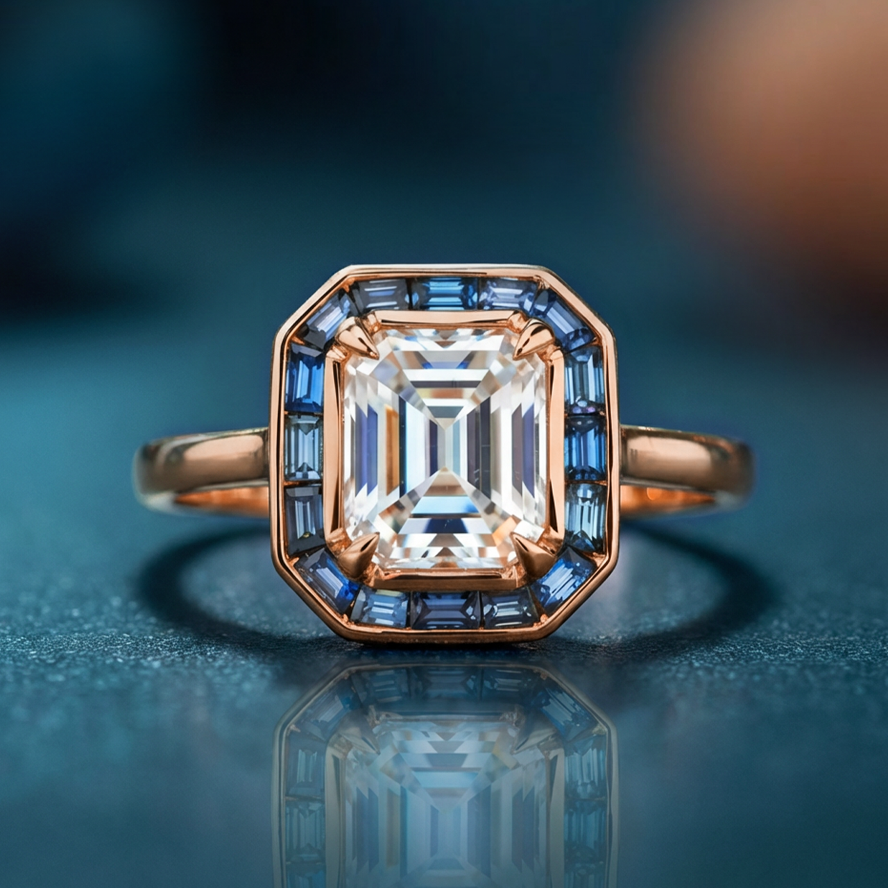 Iris‘s Breeze | 1CT Emerald Cut Halo Moissanite Ring
