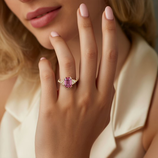 Seraphira  2CT Emerald-Cut Pink Gemstone Ring