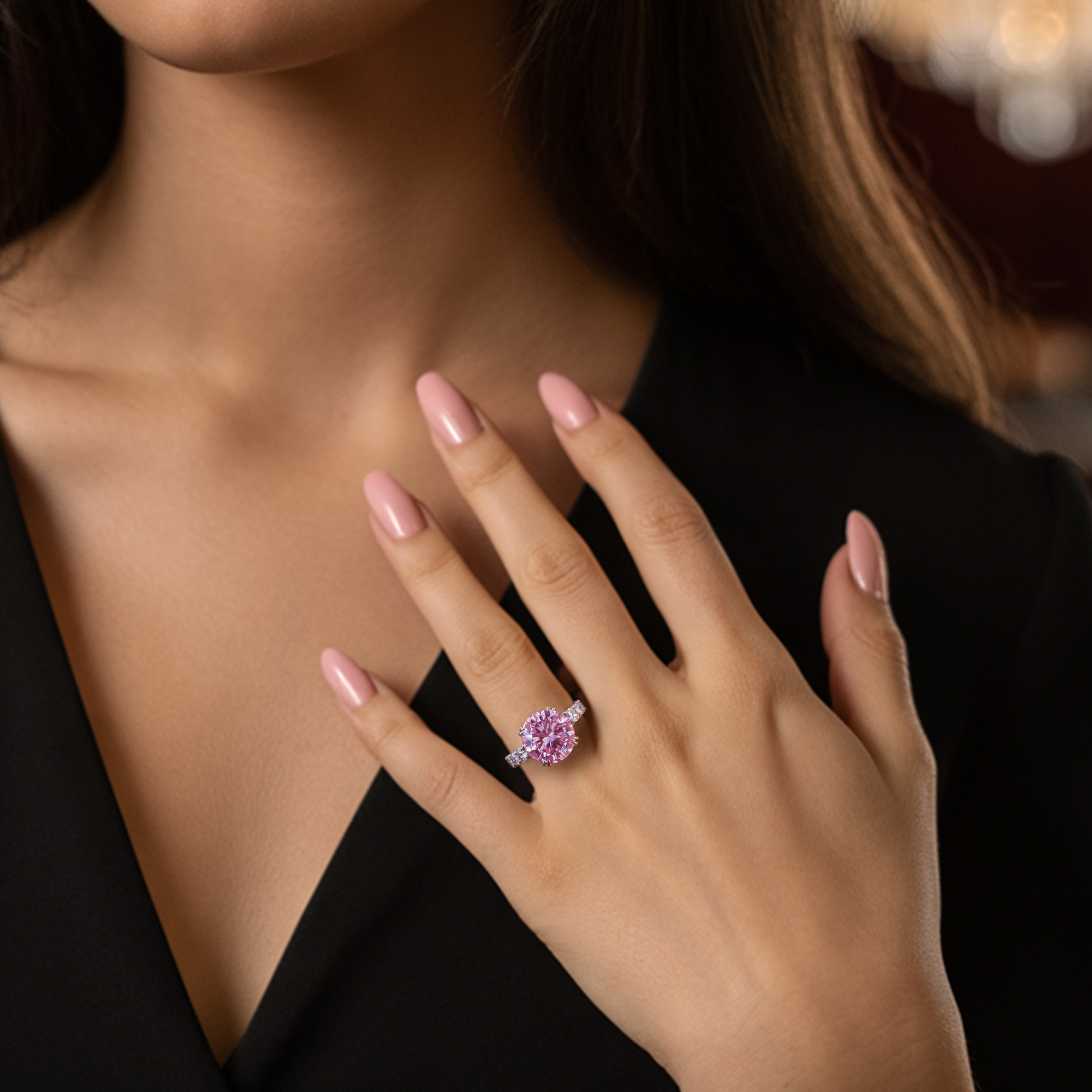 Camilla 3CT Round-Cut Pink Gemstone Engagement Ring