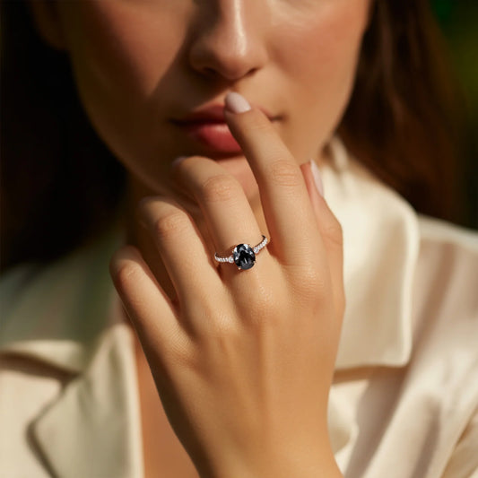 The Luna 2CT Oval-Cut Black Gemstone Ring