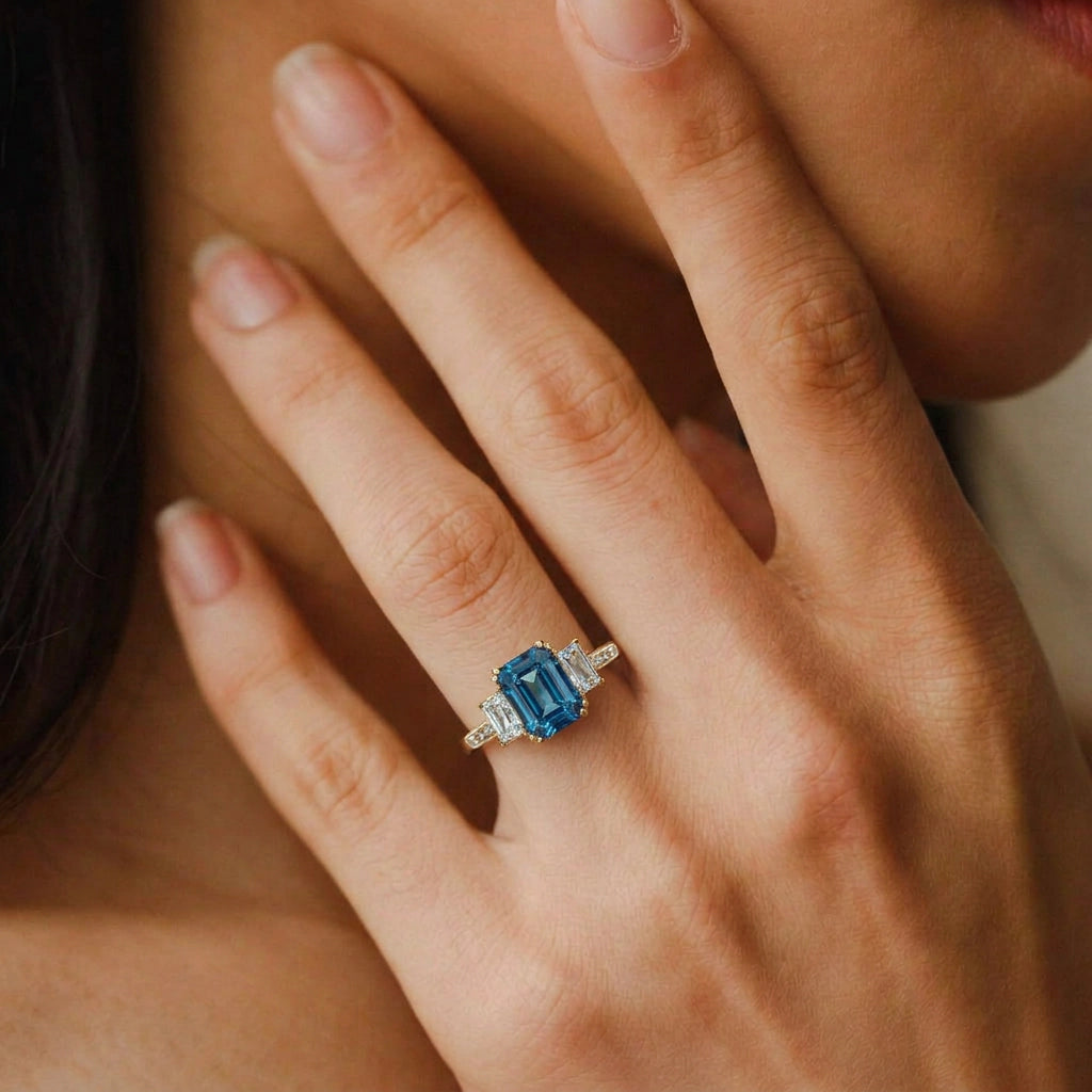 Cleo's Legacy | 3CT Royal Blue Baguette Solitaire Statement Ring