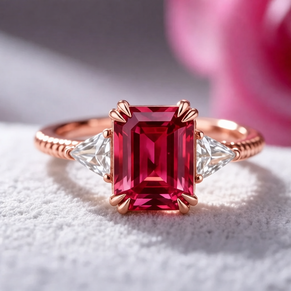 Liora Emerald Cut Burgundy Gemstone Ring