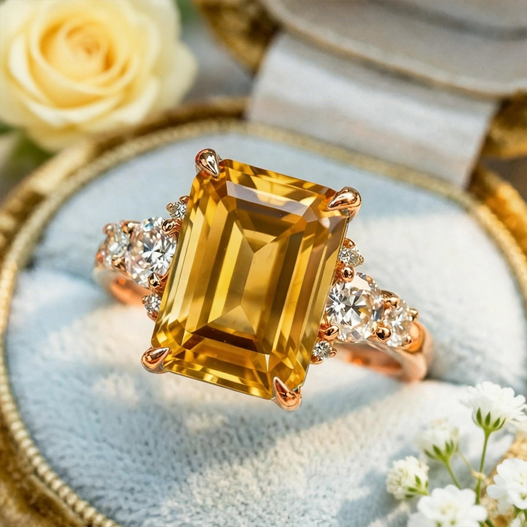 Sienna's Amber | 2CT Emerald Cut Yellow Gemstone Ring