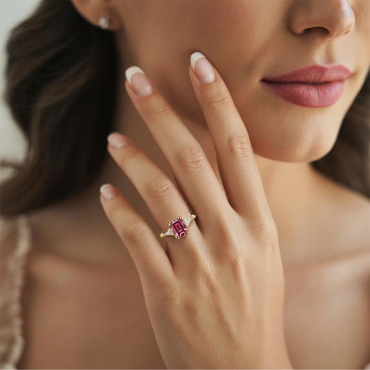 Liora 2CT Emerald Cut Burgundy Gemstone Ring