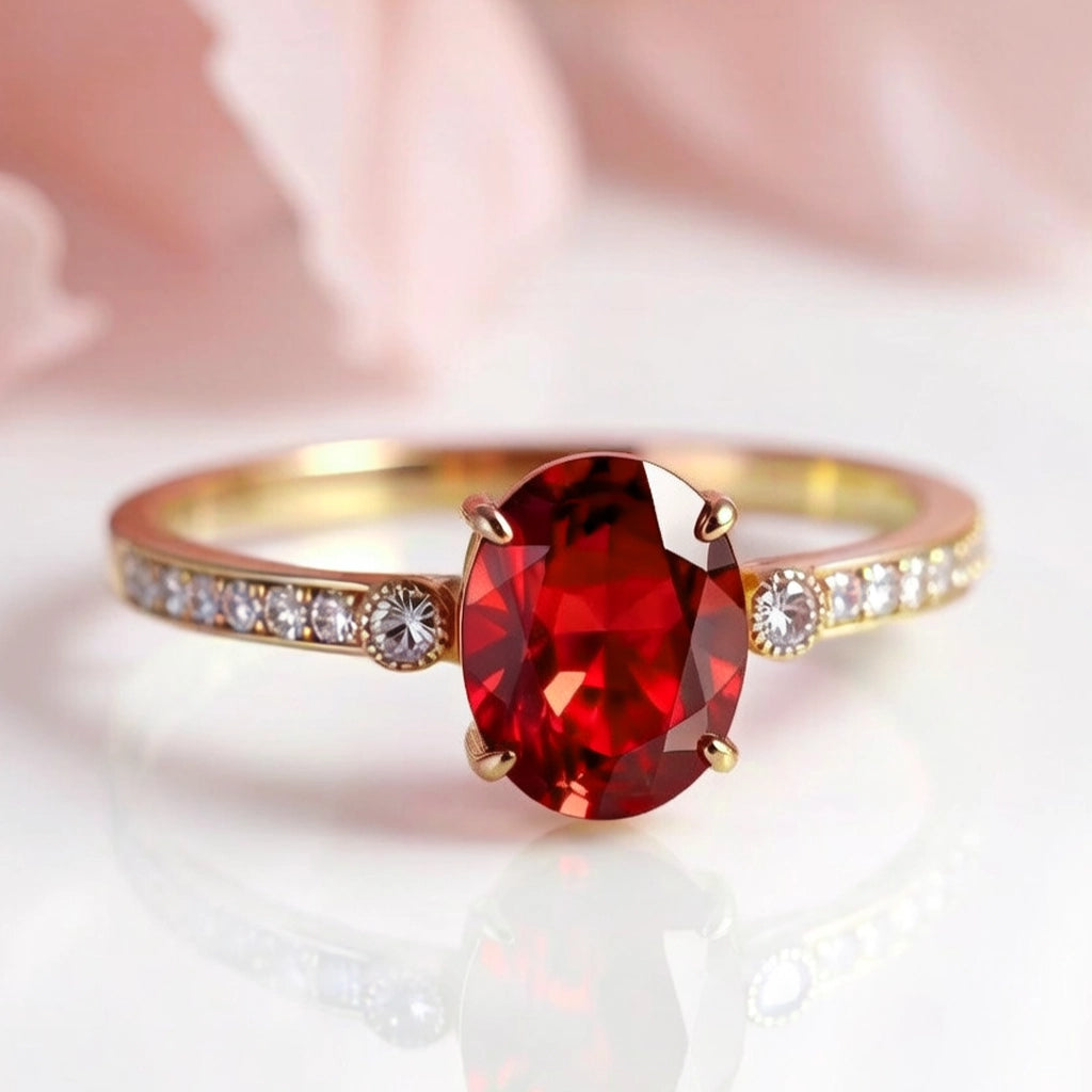 Iris’s Blaze | 2CT Oval-Cut Red Gemstone Ring