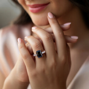 The Camilla 2CT Emerald Cut Black Gemstone Ring