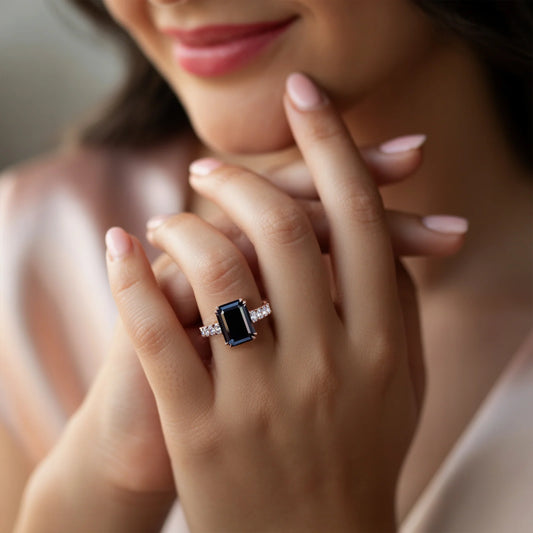 The Camilla 2CT Emerald Cut Black Gemstone Ring