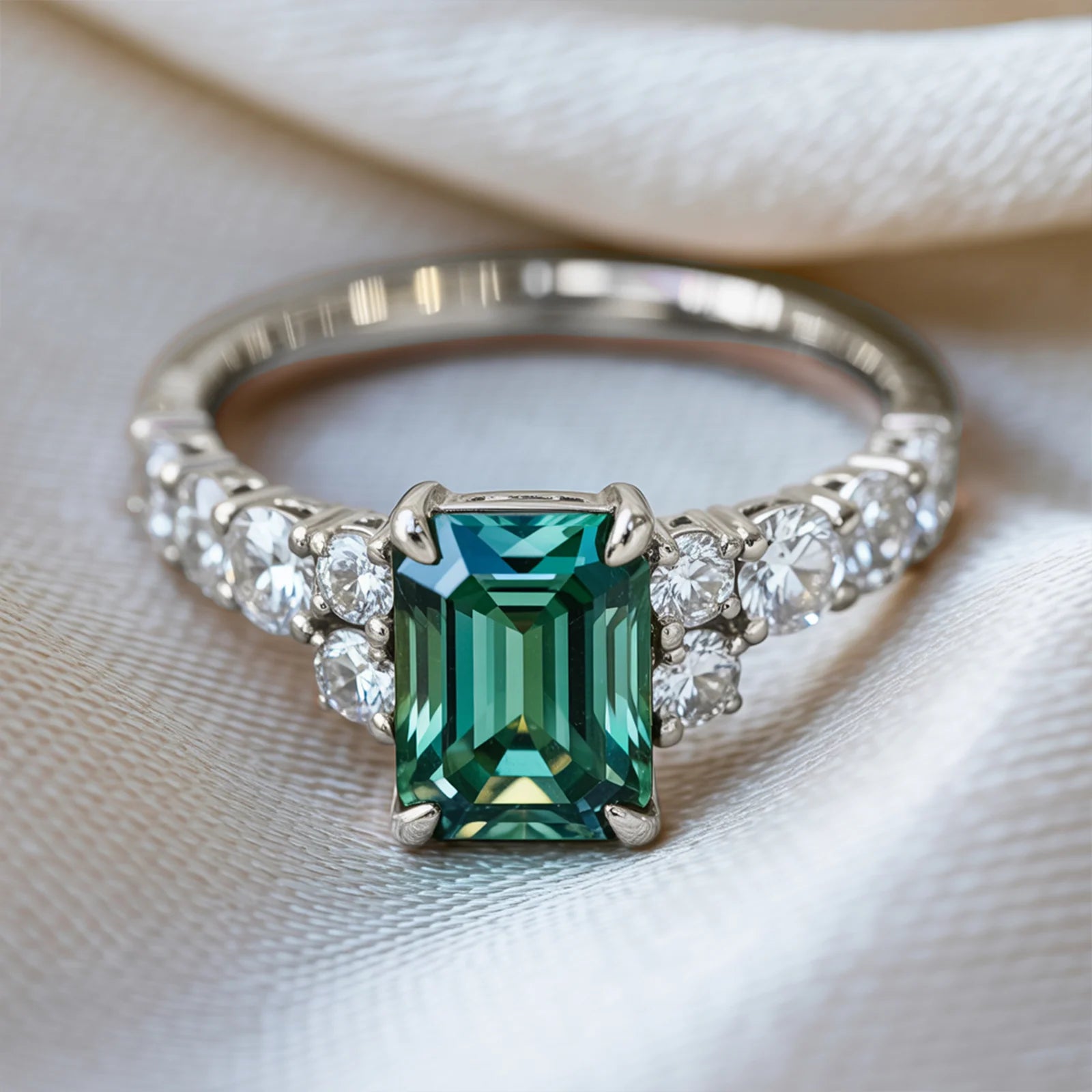 The Adelina Rae 2CT Emerald Cut Green Gemstone Ring