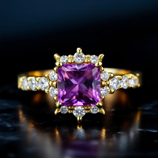 Aurora‘s Vesper | Princess Cut Purple Sapphire Solitaire Ring