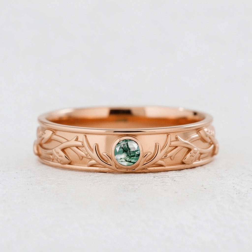 Forest Stag | Moss Agate Men's Wedding Band