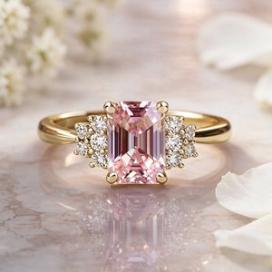Aurora‘s Halo | 2CT Emerald Cut Pink Gemstone Ring